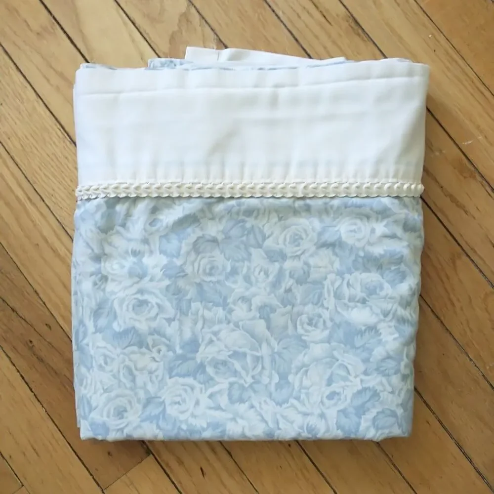 Jessica McClintock Jonette Flat Sheet Blue Cream Rose Floral Queen Size
